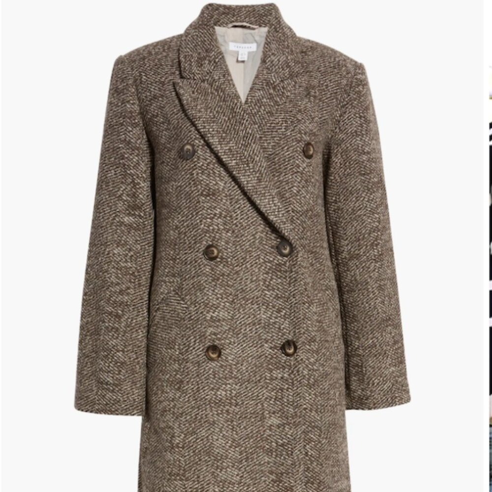 Topshop Herringbone Double Breasted Coat Size 4